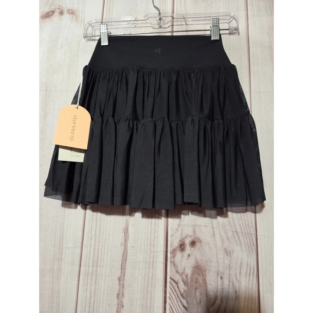 Blogilates Ballerina Skort Black Tiered Mesh Athletic Skirt XS New